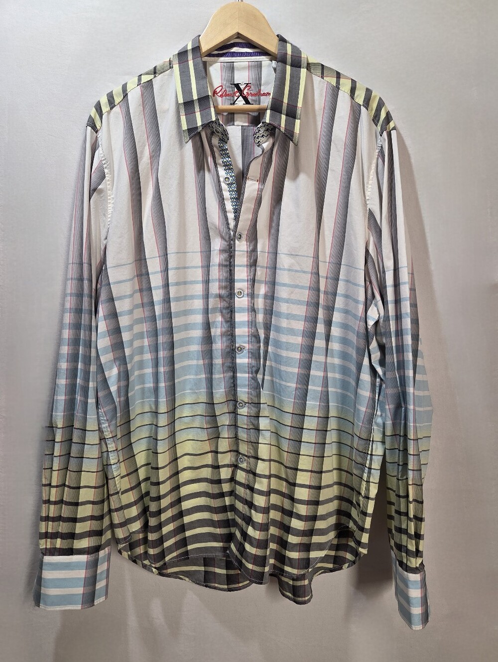Robert Graham X Striped Ombre Geometric Long Sleeve Button Up Shirt Men's 2XL
